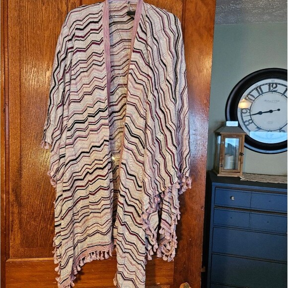 WHBM Fringe StripeCardigan Shawl Size L Purple Burgundy White House Black Market - Picture 1 of 6